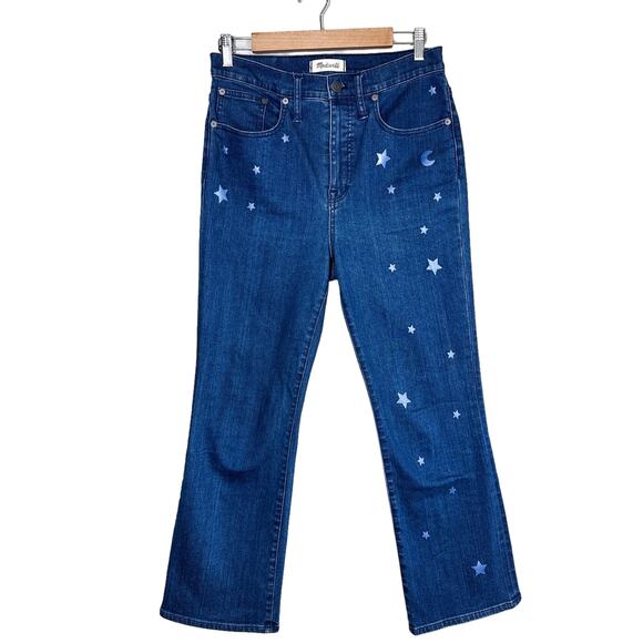 Madewell Cali Demi-Boot Jeans Star Mini Flare High Rise Cropped Jeans Blue 28 - Picture 3 of 16